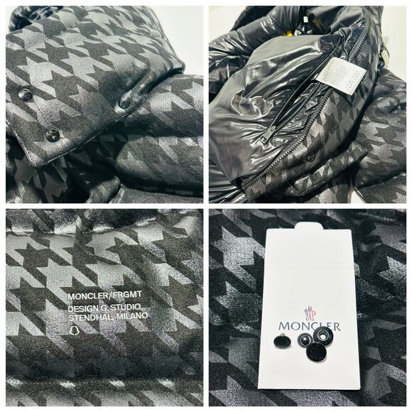 RARE Moncler X Frgmt Borage Down Jacket Men 2/ M Black Houndstooth Full Zip NWT - Picture 9 of 16